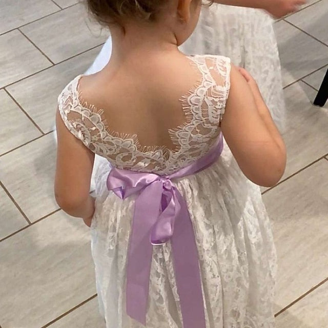 Solid Colored Wedding Kids Girls' Party Sleeveless Dress