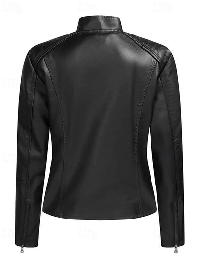 Comfortable Jacket Faux Pocket Zipper Women's Leather