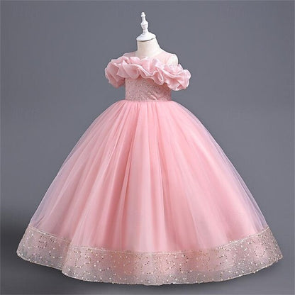 Girl Party Solid Dress Color Flower Girls' 3D