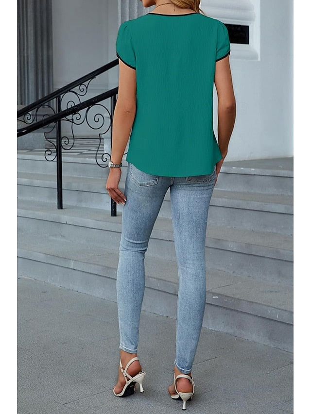 Women's Blouse Patchwork Color Block Modern Casual Short