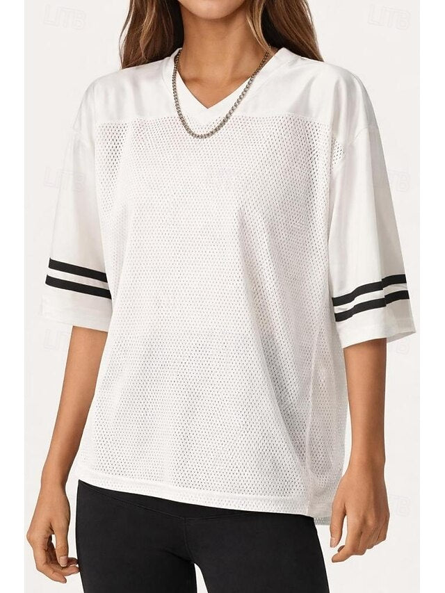 Women's Oversized Sports T-Shirt Y2K Color Block Cut Out