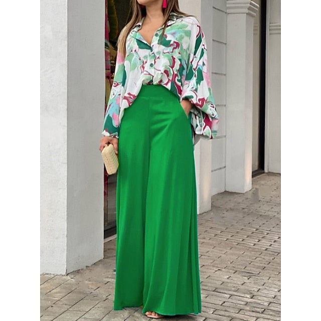 Women's Pants Sets Bolero Top Long Sleeve Shirt Collar
