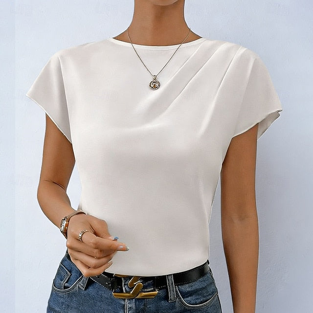 Women's Shirt Satin Blouse Dress Shirt Solid Color Plain