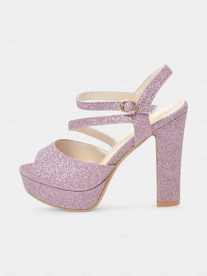 Strap Glitter High with Heel Platform Sandals Ankle Women's