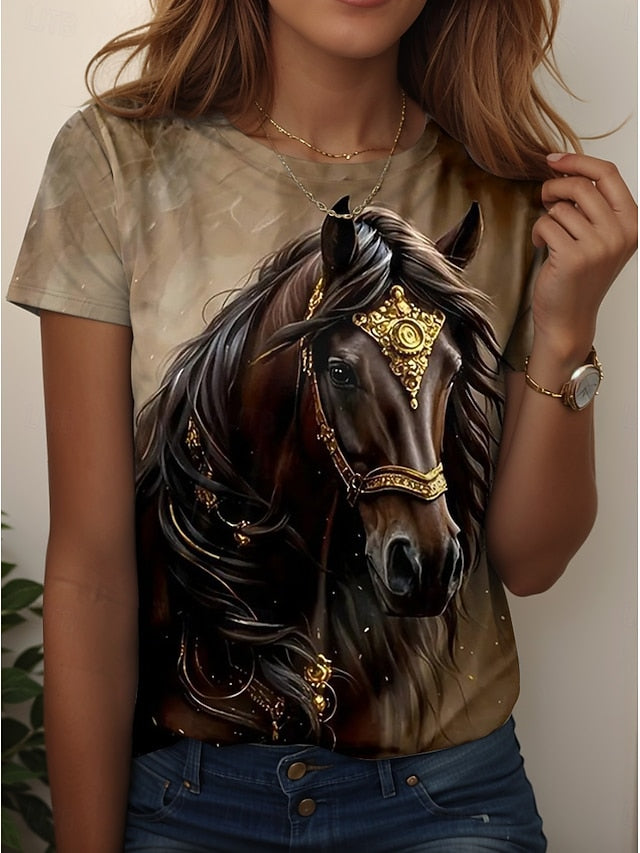 Women's T Shirt Print Graphic Animal Horse Vintage Fashion