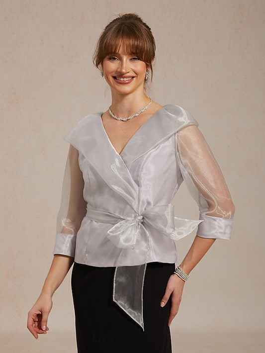 Women's Dressy Tops Ruched Illusion Solid Color Elegant 3/4