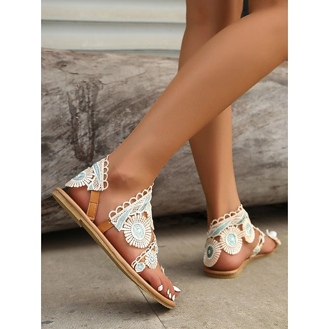 Lace – Floral Sandals Flat Boho Women's Vintage-Inspired