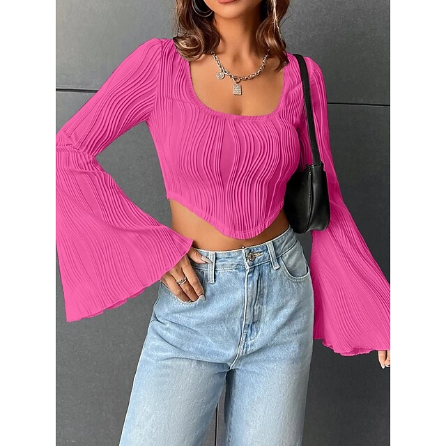 Women's Blouse Solid Color Stylish Casual Long Sleeve U