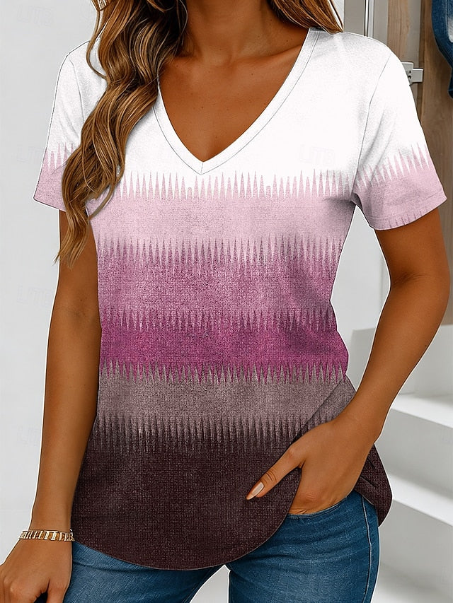 Women's T Shirt Print Ombre Graphic Striped Stylish Classic