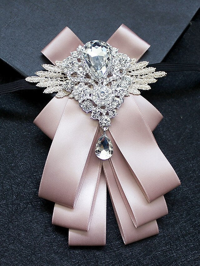 Bow Ribbon Brooch Luxury Pin Elegant Men's Tie - Crystal