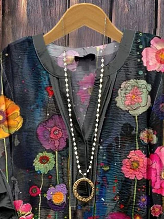 Women's T Shirt Ruffle Print Floral Fashion Modern 3/4