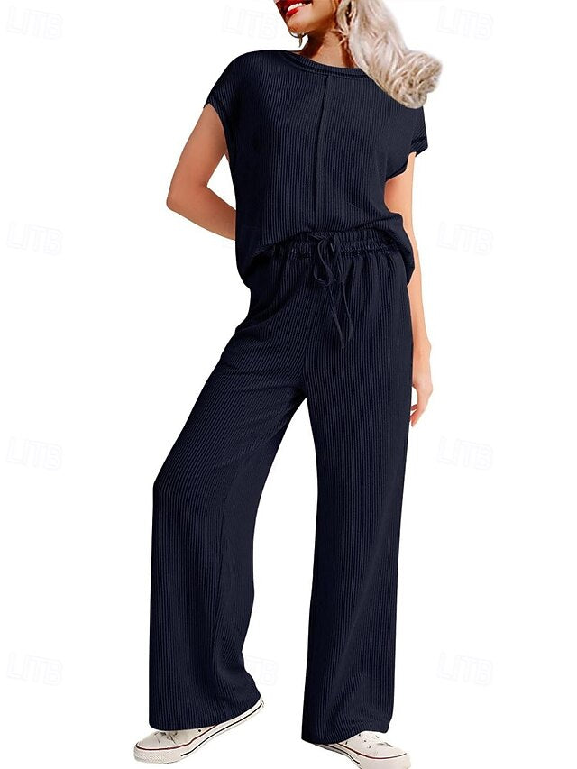 Women's Pants Sets Bolero Top Short Sleeve Crew Neck Plain