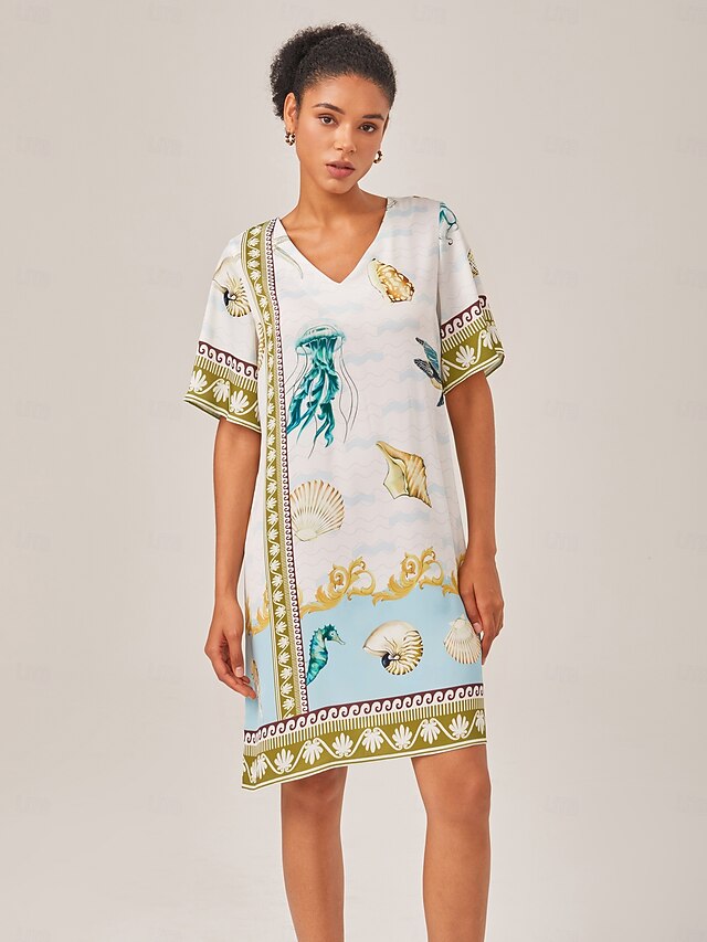 Resort-Style Ocean Print Straight-Cut Dress