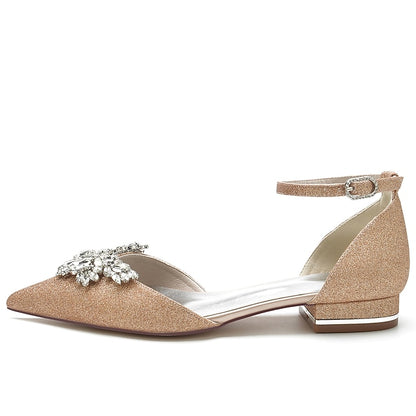 Rhinestone Satin with White Design Flats – Floral Women's