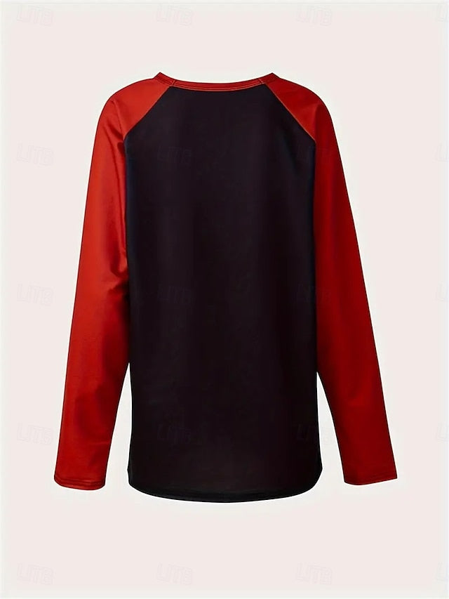 Women's T Shirt Casual Print Long Sleeve Long Tops Crew