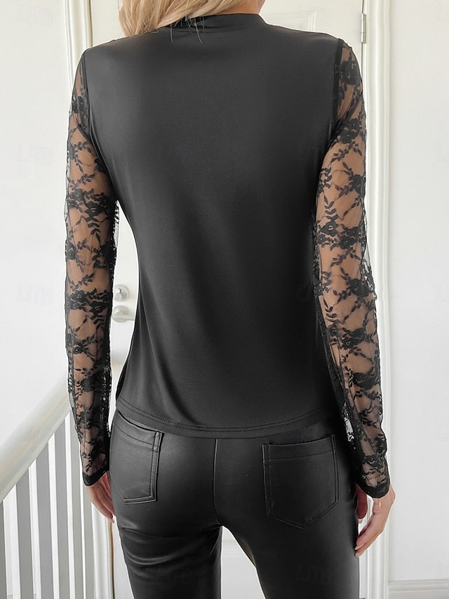 Women's Blouse Lace Patchwork Solid Color Leopard Stylish