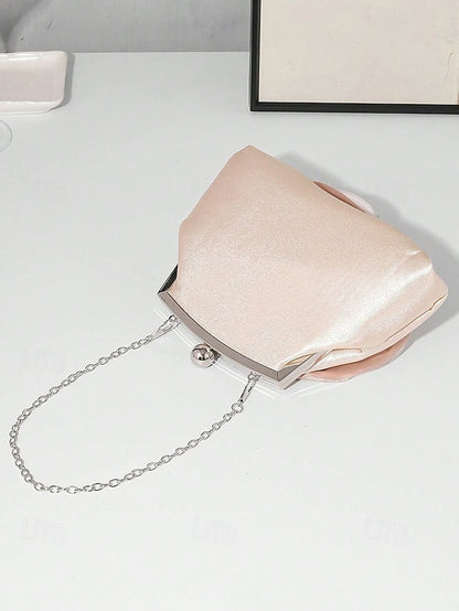 Satin Rose Clutch Evening Flower Purse – Women's Elegant