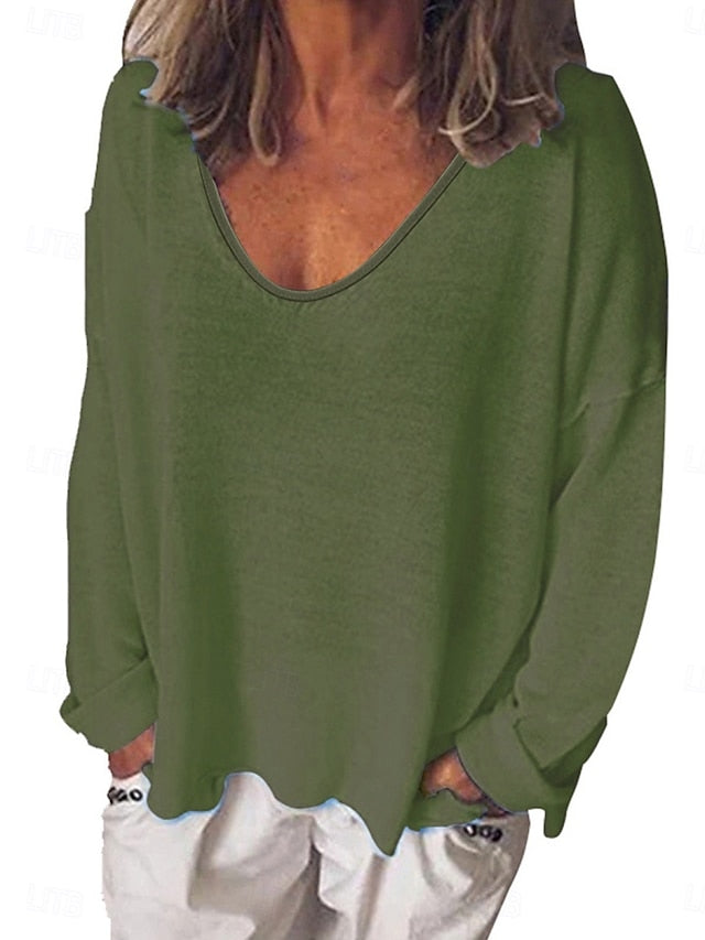 Women's Blouse Solid Color Stylish Casual Long Sleeve V