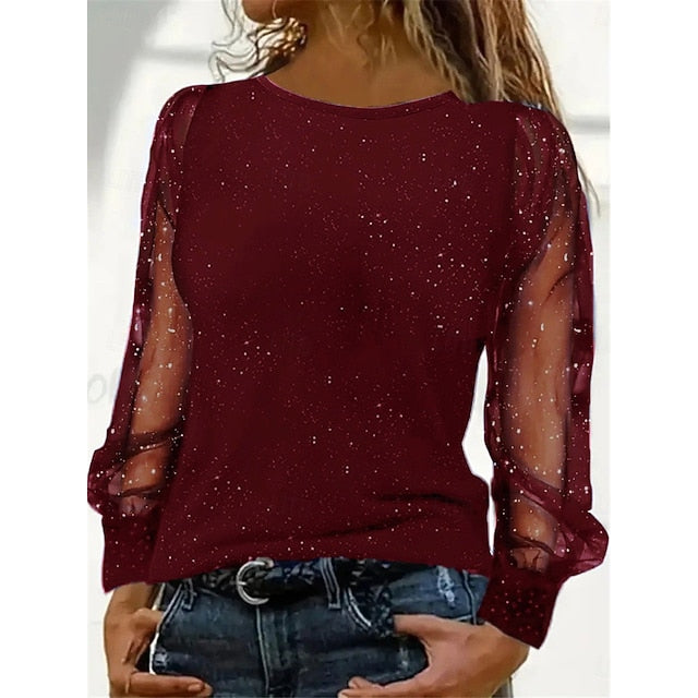 Women's Sequin Sparkly Party Glitter Patchwork Mesh Plain