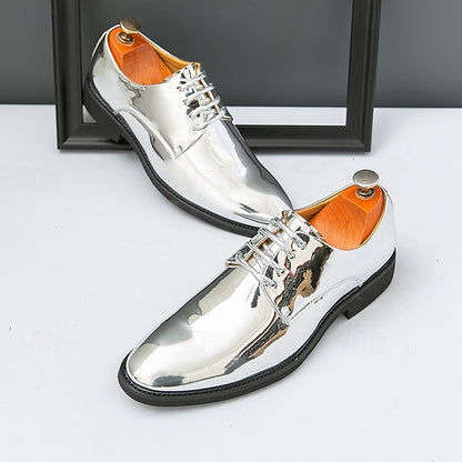 Gold – for Lace-Up Sleek Shoes Leather Men Patent Shiny