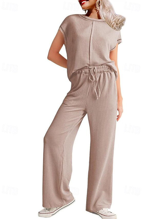 Women's Pants Sets Bolero Top Short Sleeve Crew Neck Plain