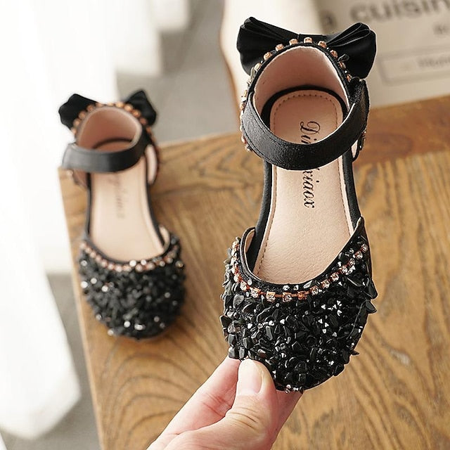 Sparkly and Flower with Bow Girls' Crystal Satin Shoes Girl