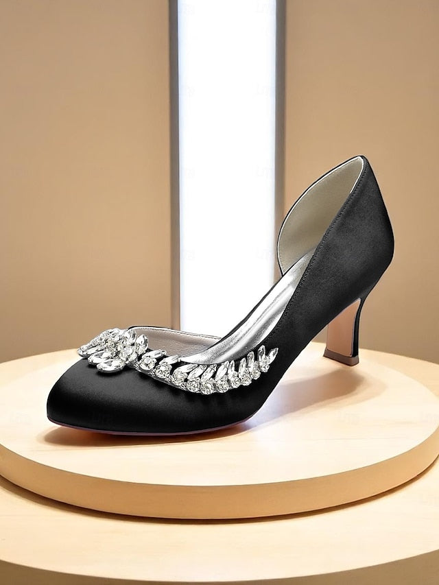 Silver Toe Satin Kitten Heels Low Round Heel Women's -