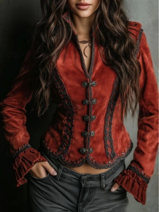 Women's Shirt Velvet Casual Shirt Ruffle Shirt Plain