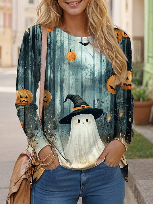 Women's T shirt Ghost Long Sleeve Crew Neck Long Sleeve