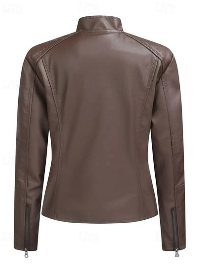 Comfortable Jacket Faux Pocket Zipper Women's Leather
