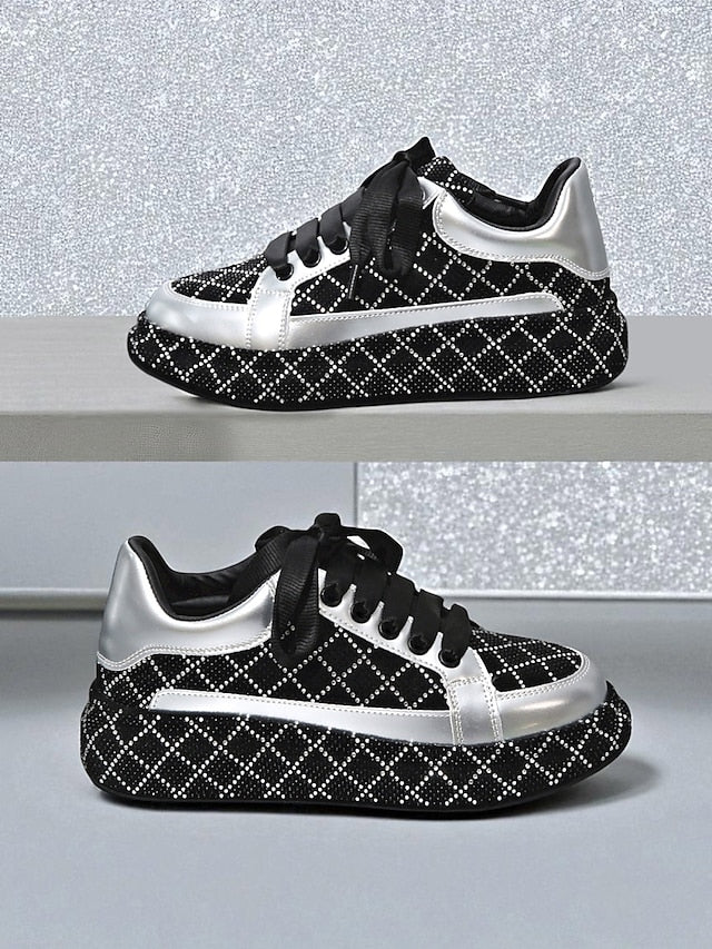 - Women's Quilted Silver Rhinestone Black and Sneakers