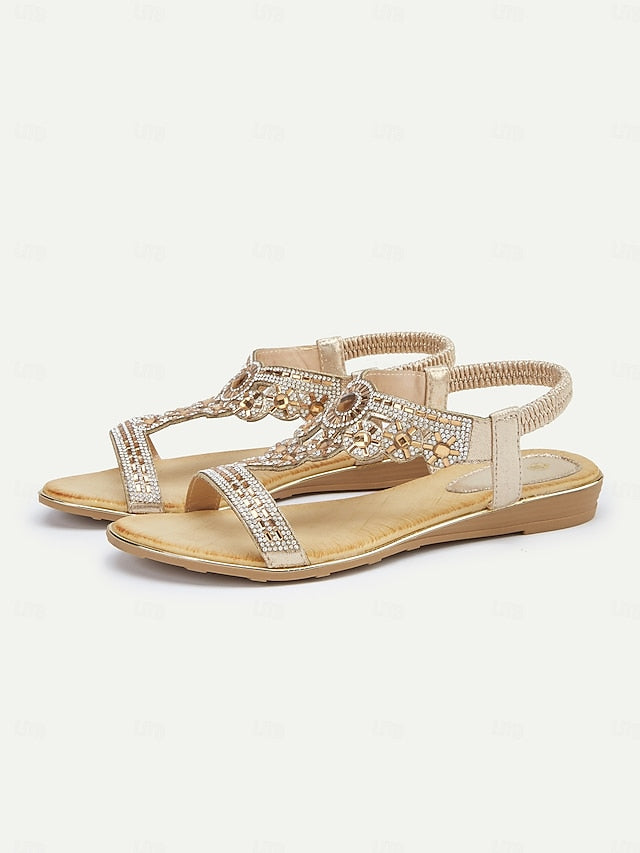 Rhinestone Embellished Sandals T-Strap – Women's Elegant