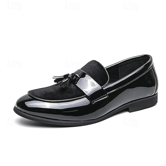Black Tassel Leather Faux Men's Patent – Loafers Velvet