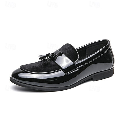Black Tassel Leather Faux Men's Patent – Loafers Velvet
