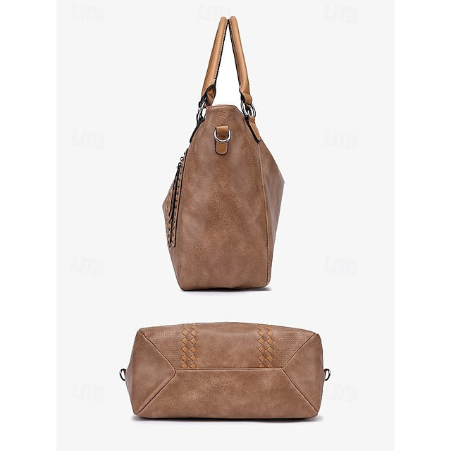 Brown Faux – Women's Tote Bag Handbag Leather Spacious