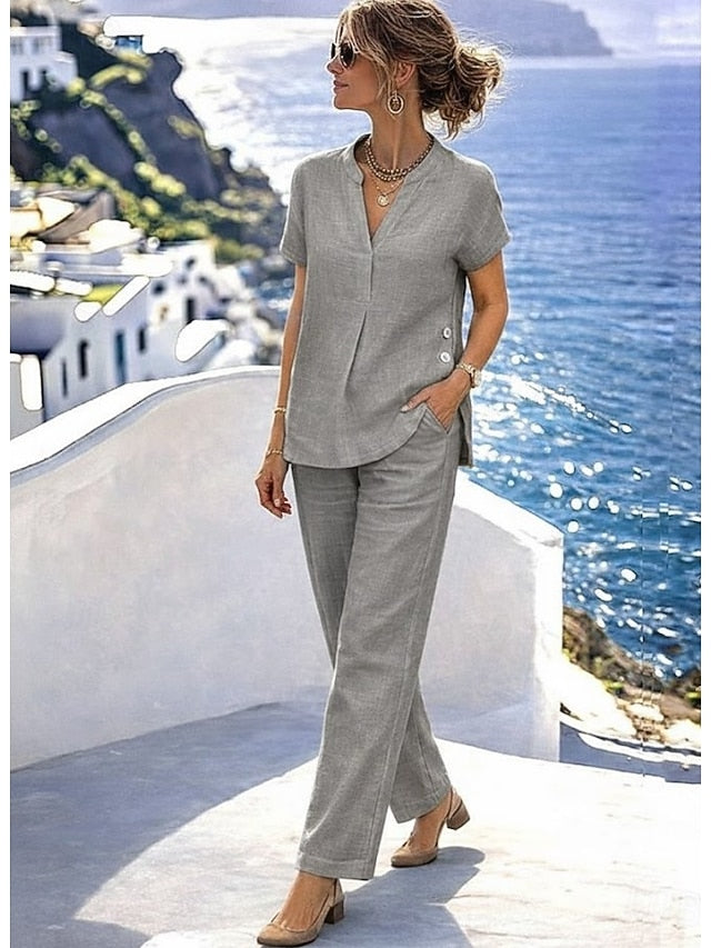 Women's Cotton Linen Sets Pants Sets Bolero Top Short