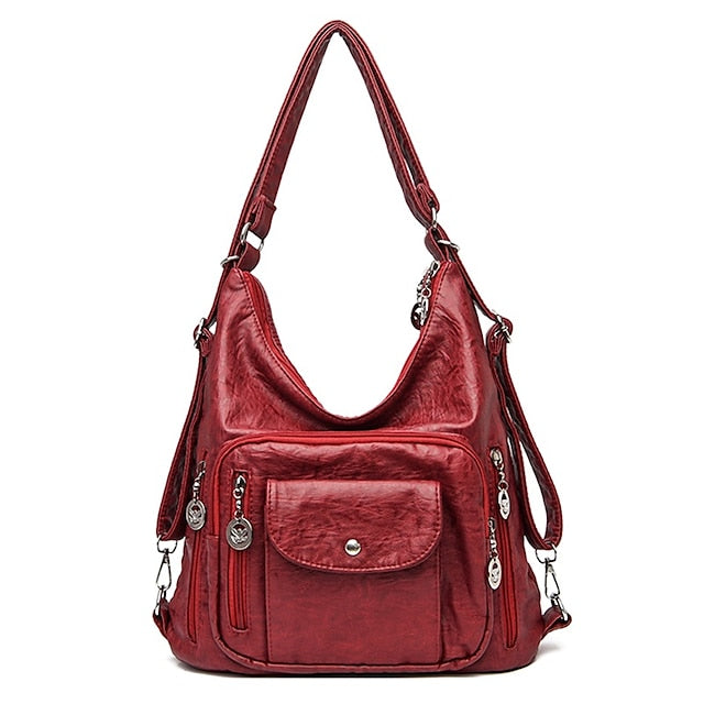 Bag - Leather Women's Faux Hobo Vintage-Style Brown