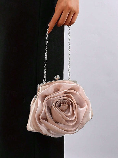 Satin Rose Clutch Evening Flower Purse – Women's Elegant
