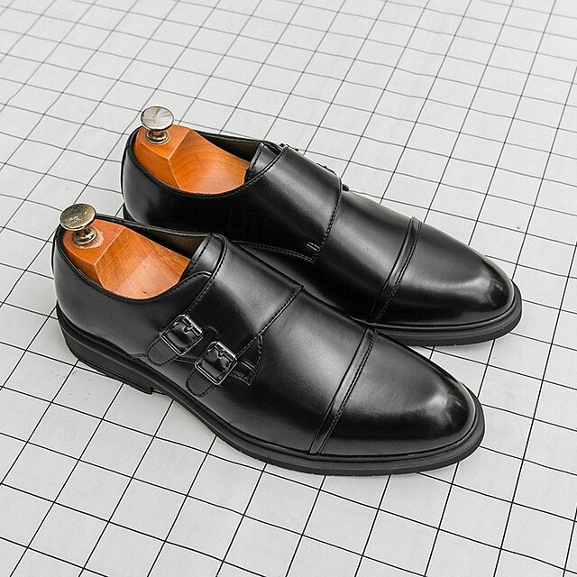 Strap Leather Shoes Double Men's Monk Brown Faux