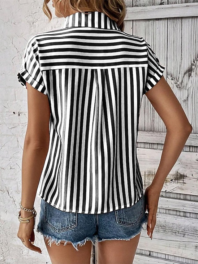 Women's Shirt Blouse Stylish Modern Striped Buttons Print