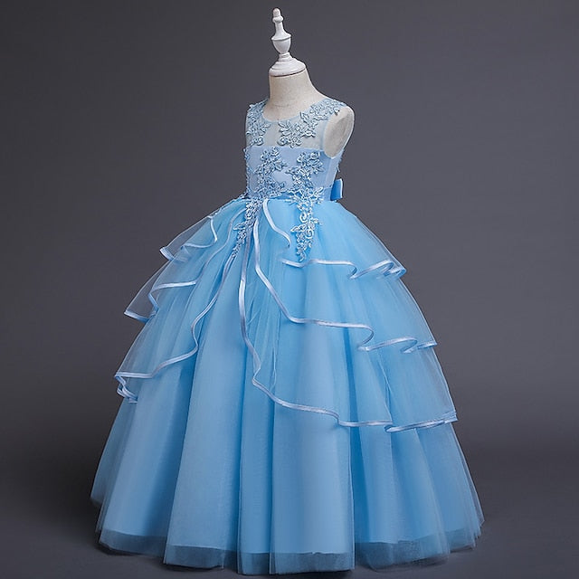 Color Sleeveless Party Girls' Solid Dress Kids