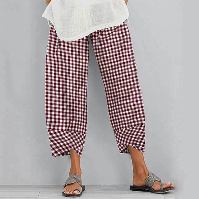 Women's Pants Trousers Casual Daily Ankle-Length Plaid Side