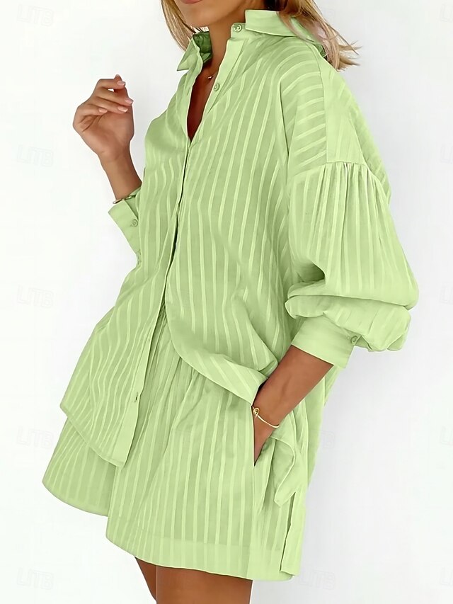 Women's Shorts Sets Bolero Top Long Sleeve Shirt Collar