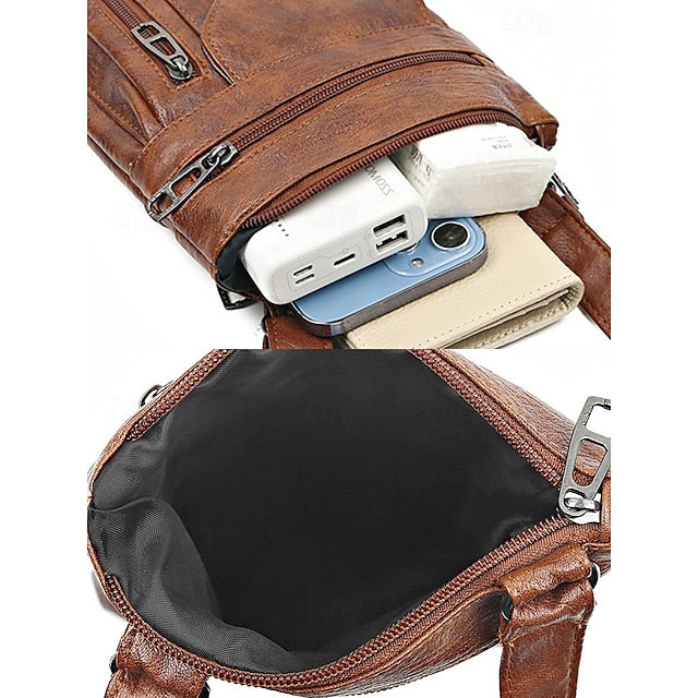 Leather Vintage Multi-Pocket Crossbody Women's Faux - Bag