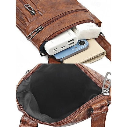 Leather Vintage Multi-Pocket Crossbody Women's Faux - Bag