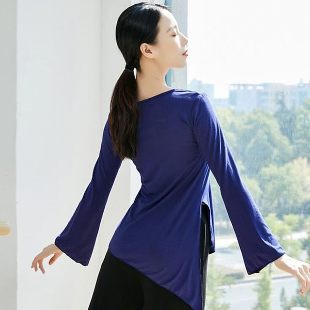 Breathable Ballet Top Split Ruching Solid Women's Training