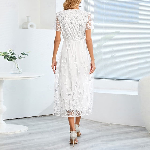 Dress Bride Neck the of V Sequin Elegant A-Line Mother