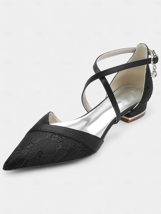 Satin Navy Shoes Overlay with for Low Lace Heel Blue Cross-Strap