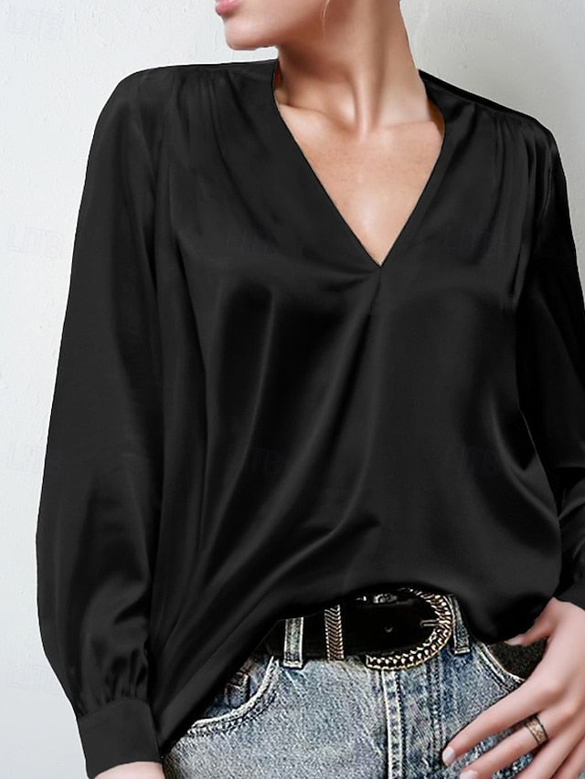 Women's Shirt Elegant Dressy Satin Top Ruched Plain Modern