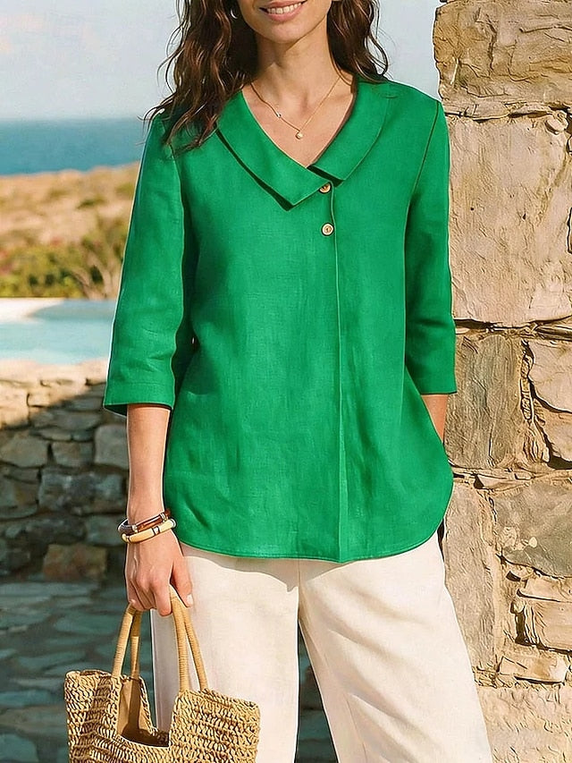 Women's Blouse Faux Linen Shirt Solid Color Daily Stylish